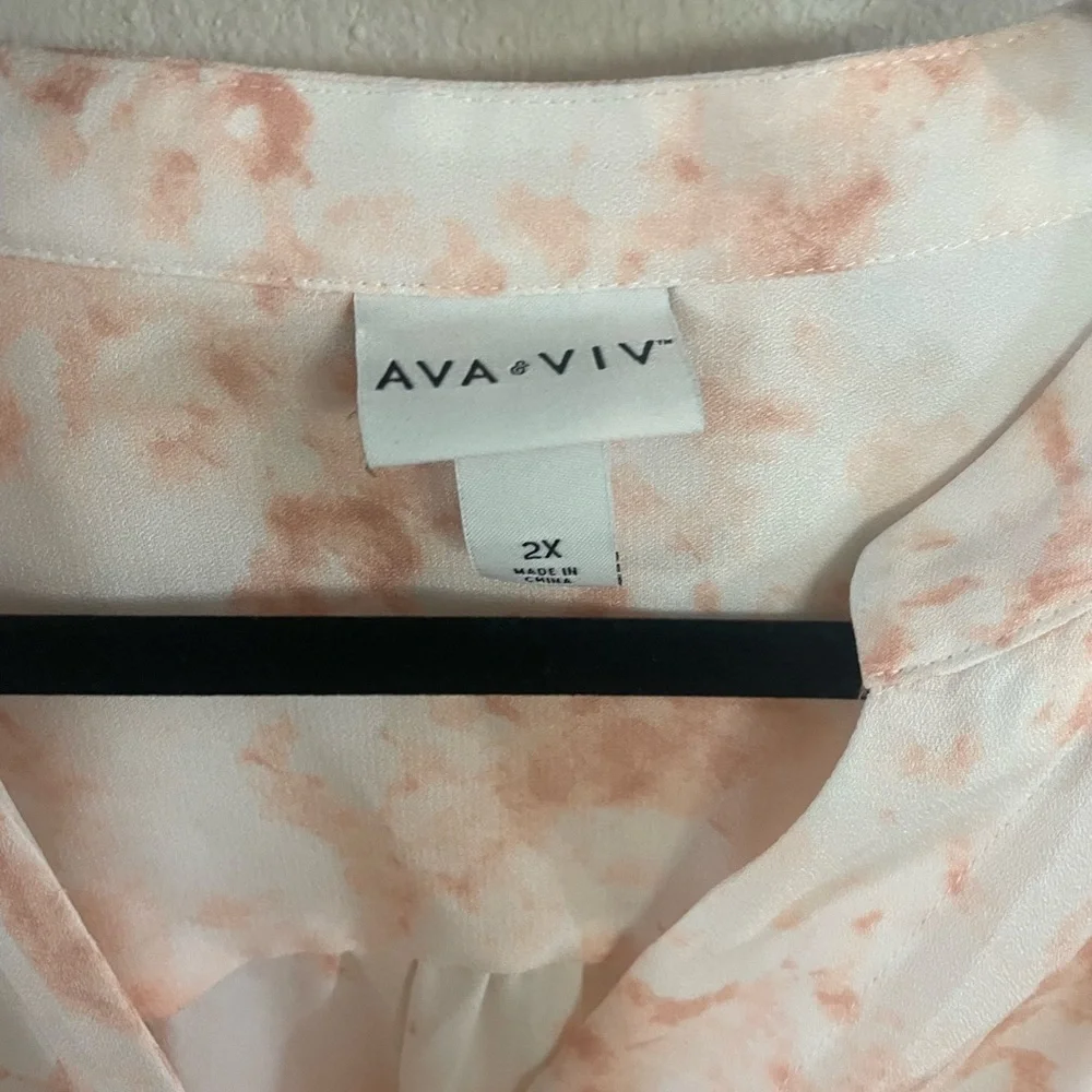 Ava & Viv‎ Women's Plus Size Short Sleeve Tie-Dye Button-Front Blouse Size 2x